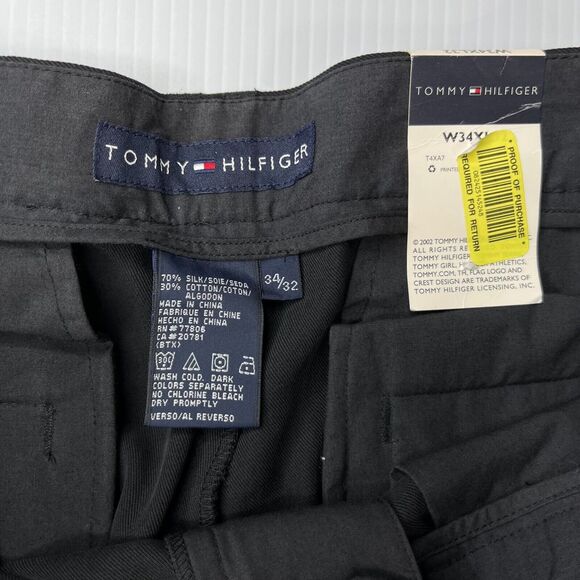 Tommy Hilfiger Mens Black Silk Blend Chino Pleated Dress Pants 34x32 NWT - Picture 2 of 7